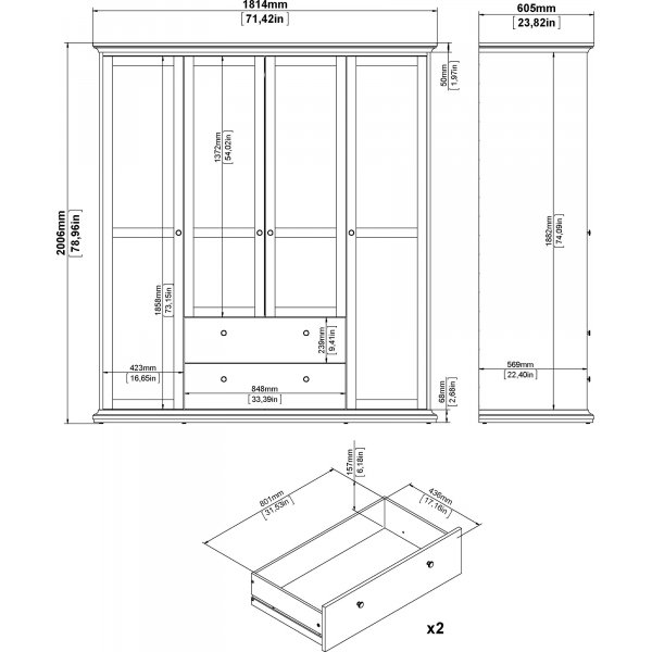 Armoire Paris avec 4 portes et 2 tiroirs - Blanc Armoire Paris avec 4 portes et 2 tiroirs - Blanc
