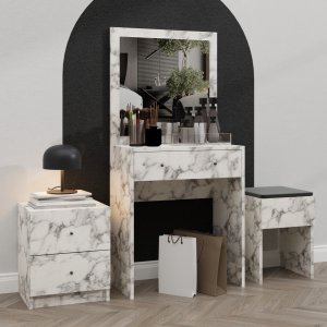 Nice sminkbord med pall och sängbord 65 x 35 cm - Carrara marmor