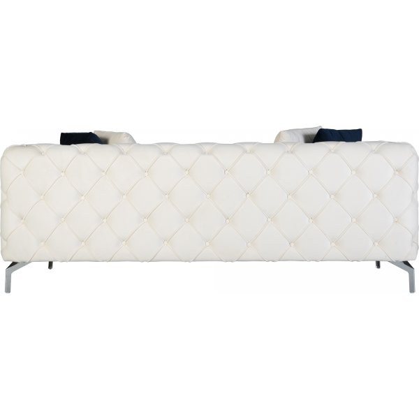 Como 2-zitsbank in beige fluweel met knopen + Textielreiniging voor meubels Como 2-zitsbank in beige fluweel met knopen + Textielreiniging voor meubels