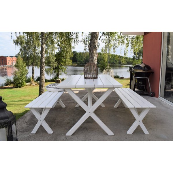 Table de groupe d'extrieur Scottsdale 150 cm avec 2 bancs - Blanc
