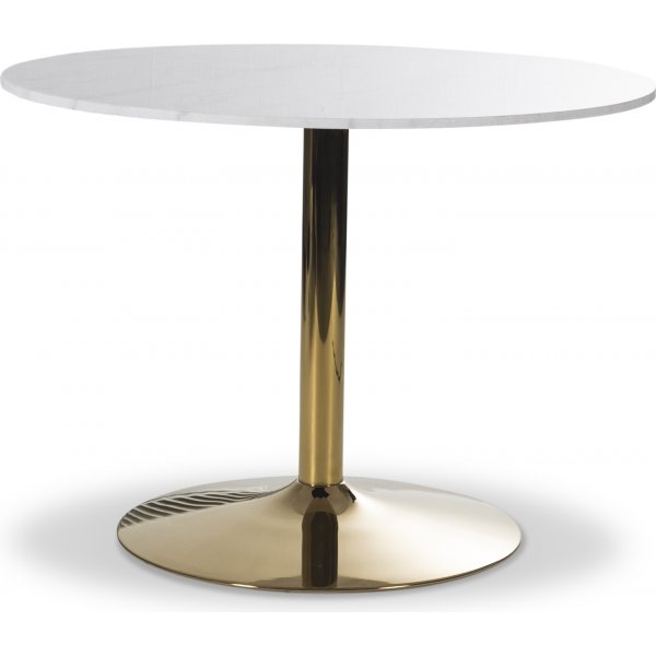 Plaza runt matbord 106 cm - Vit marmor / Mssing