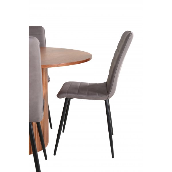 Bianca Matgrupp runt valn�t matbord med 4 st Windu Lyx gr� stolar