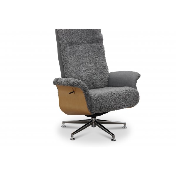 Reclinerftlj med fotpall i kta frskinn ek/grafitgr - Ulla