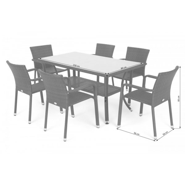 Matgrupp Sumba bord + 6 stolar & sittdynor - Beige melerad