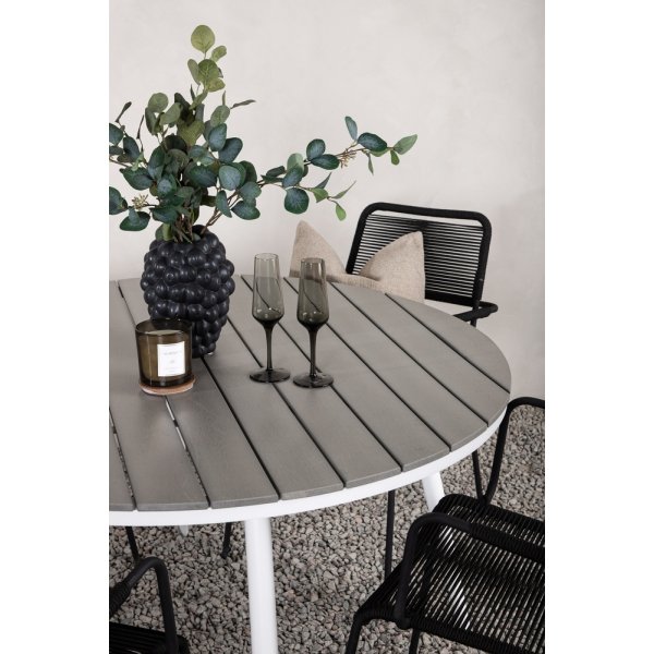 Break utematgrupp med 4 st Lindos karmstolar - Grå/Vit Break utematgrupp med 4 st Lindos karmstolar - Grå/Vit