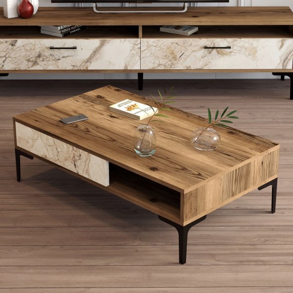 Table basse Istanbul 105 x 60 cm - Noyer/marbre blanc