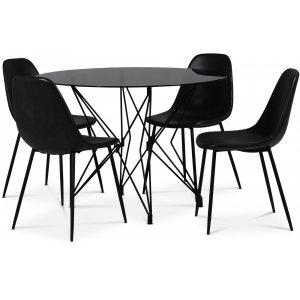 Groupe de repas Zoo 105 cm incl. 4 chaises noires Bjurtrsk - Noir / Verre teint