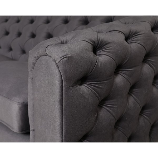 Tiffany 3-sits chesterfield i grå sammet / Mässing Tiffany 3-sits chesterfield i grå sammet / Mässing