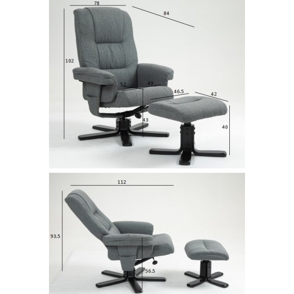 Relaxfauteuil met voetenbank grijs - Oslo Relaxfauteuil met voetenbank grijs - Oslo