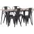 Groupe de repas Tempe, table en acier avec 4 chaises en acier - Noir/noyer