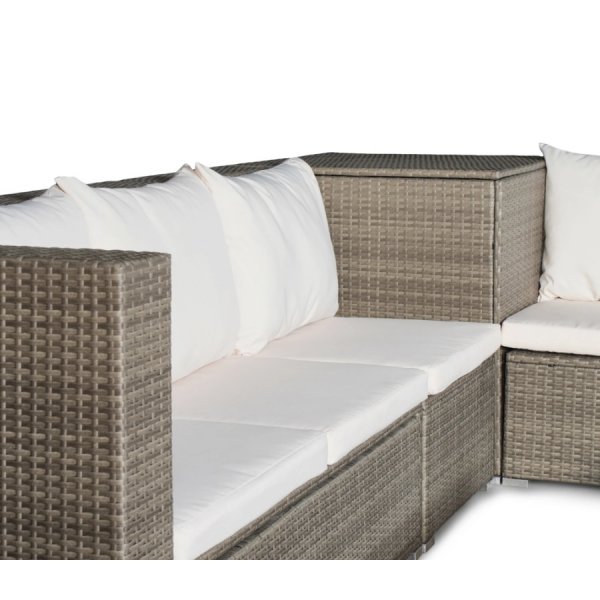 Key West utegrupp; hrnsoffa med bord, fotpallar och frvaring - Brun konstrotting