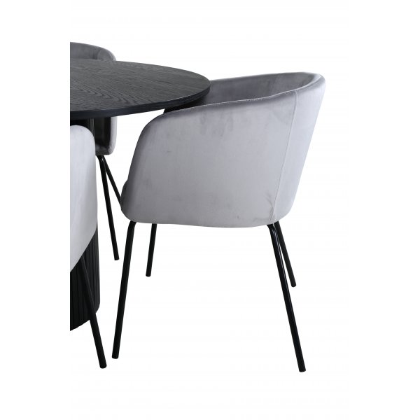 Bianca Matgrupp runt svart matbord med 4 st Berit grå stolar Bianca Matgrupp runt svart matbord med 4 st Berit grå stolar