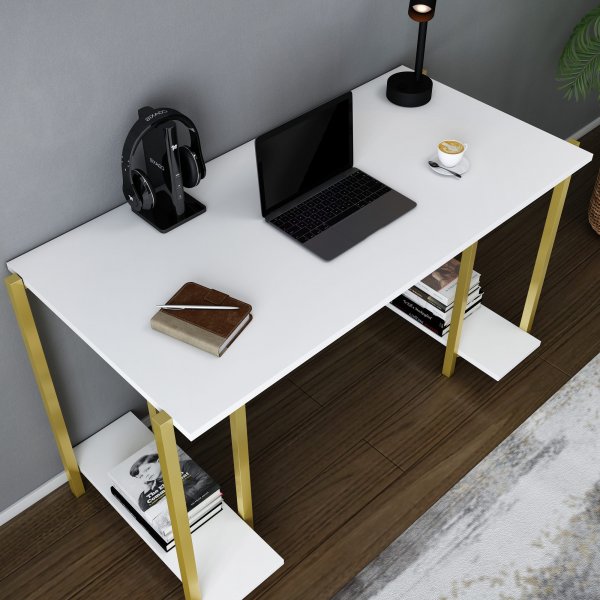 Academy skrivbord 125,2 x 60 cm - Guld/vit