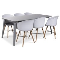 Visby matgrupp, 180 cm grått bord med 6 st Moon matstolar Visby matgrupp, 180 cm grått bord med 6 st Moon matstolar
