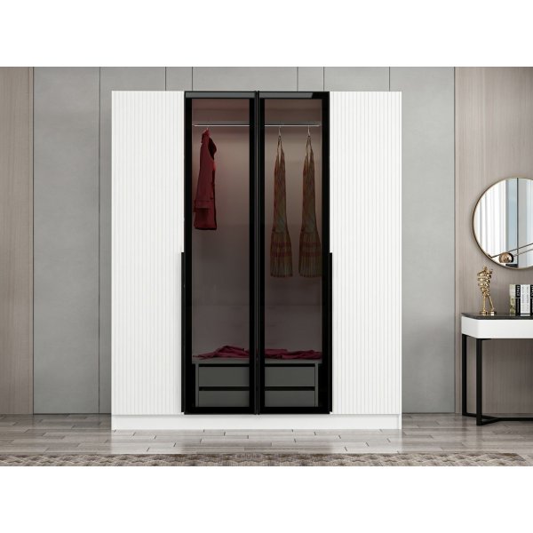 Armoire Cikani 180x52x210 cm - Blanc/fumée Armoire Cikani 180x52x210 cm - Blanc/fumée