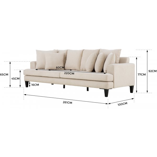 Soffa beige 4-sits med lsa kuddar - Remy