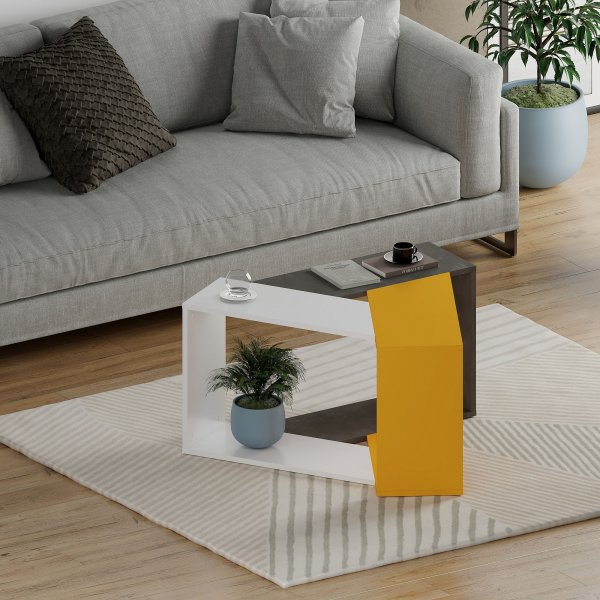 Trine soffbord 100 x 98 cm - Vit/grå/senapsgul Trine soffbord 100 x 98 cm - Vit/grå/senapsgul