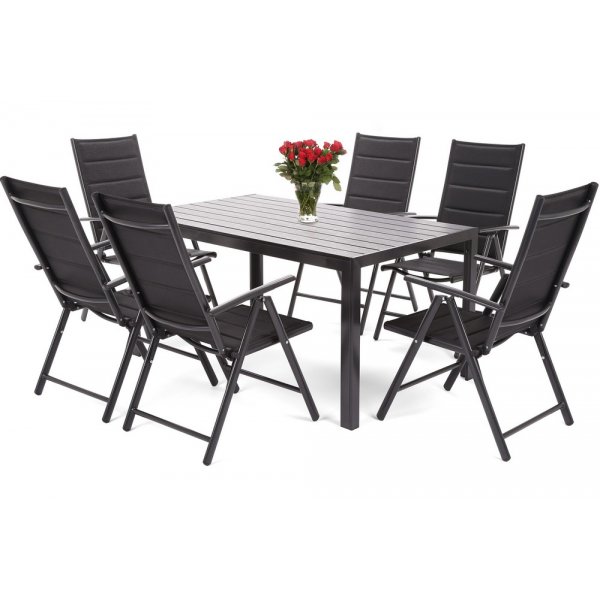 Matgrupp Ibiza 150 cm - svart, inkl. 6 positionsstolar