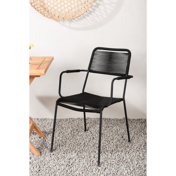 Kenya utematgrupp med 2 st Lindos karmstolar - Svart/Teak