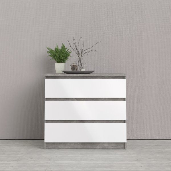 Naia ladekast met 3 lades - Beton/wit Naia ladekast met 3 lades - Beton/wit