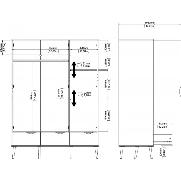 Armoire Oslo  3 portes - Blanc/chne
