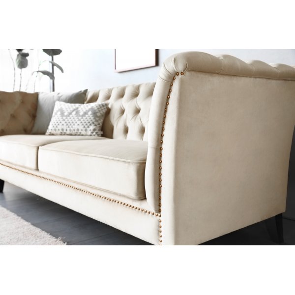 Soffa 3-sits Chesterfield beige - Milton + Textilrengöring för möbler Soffa 3-sits Chesterfield beige - Milton + Textilrengöring för möbler