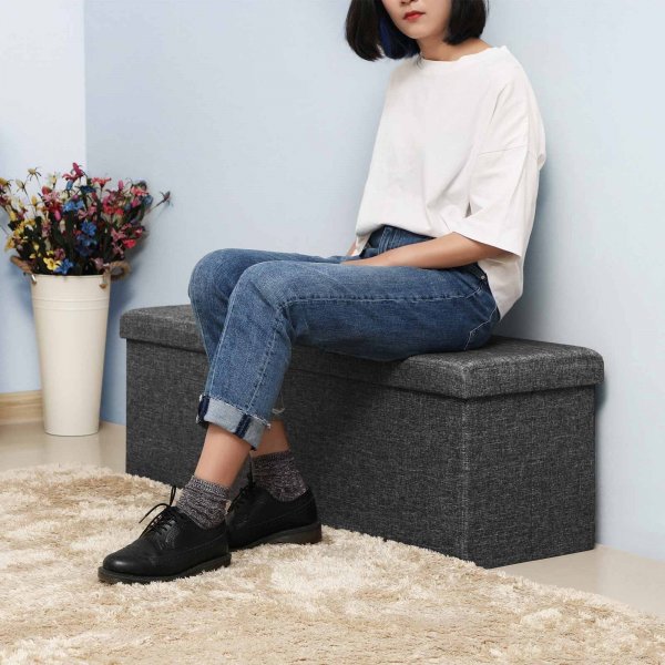 Joar sittbnk med frvaring 110 cm - Mrkgr