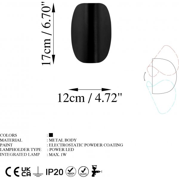 Potisto wandlamp - Zwart