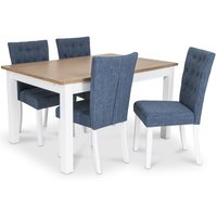 Skagen matgrupp - Skagen 140 cm Bord inklusive 4 st Crocket stolar i blå klädsel - Vit/Ekbets Skagen matgrupp - Skagen 140 cm Bord inklusive 4 st Crocket stolar i blå klädsel - Vit/Ekbets