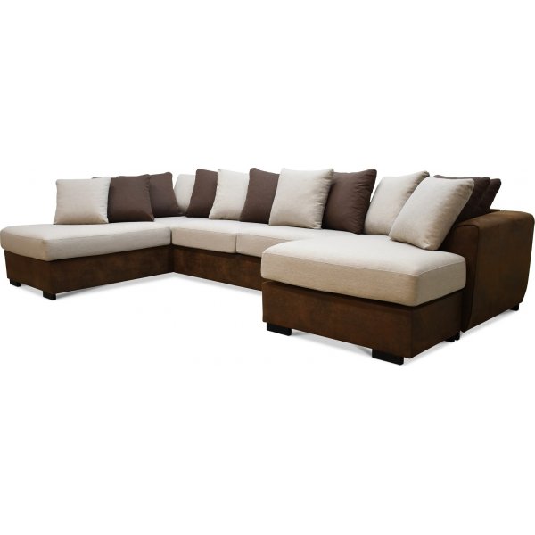 Delux U-soffa med ppet avslut vnster - Brun/Beige/Vintage + Flckborttagare fr mbler
