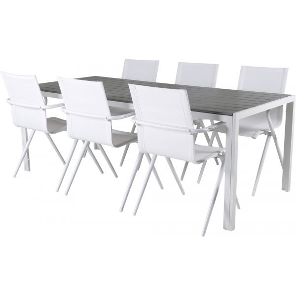 Break utematgrupp med 6 st Alina stolar - Grå/Vit Break utematgrupp med 6 st Alina stolar - Grå/Vit
