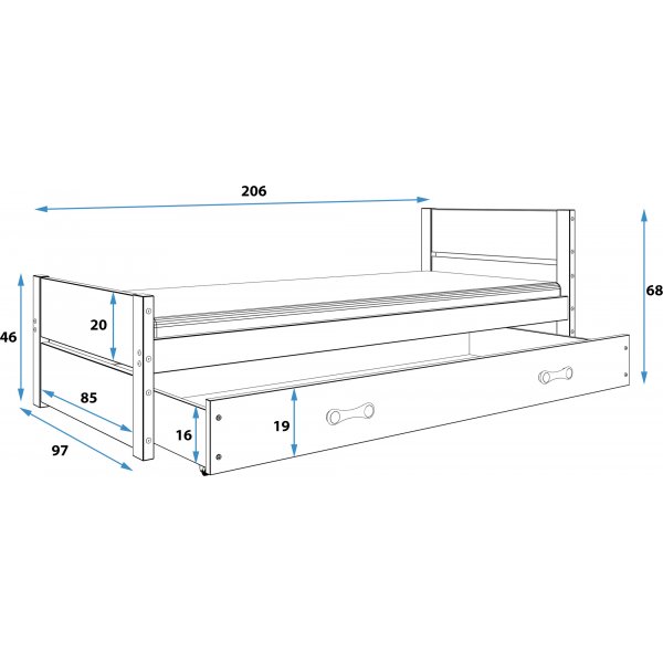 Juniorsäng Bartek med förvaringslåda 90 cm - Grafitgrå Juniorsäng Bartek med förvaringslåda 90 cm - Grafitgrå