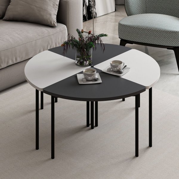 Table basse Emma Ø90 cm - Blanc/anthracite Table basse Emma Ø90 cm - Blanc/anthracite