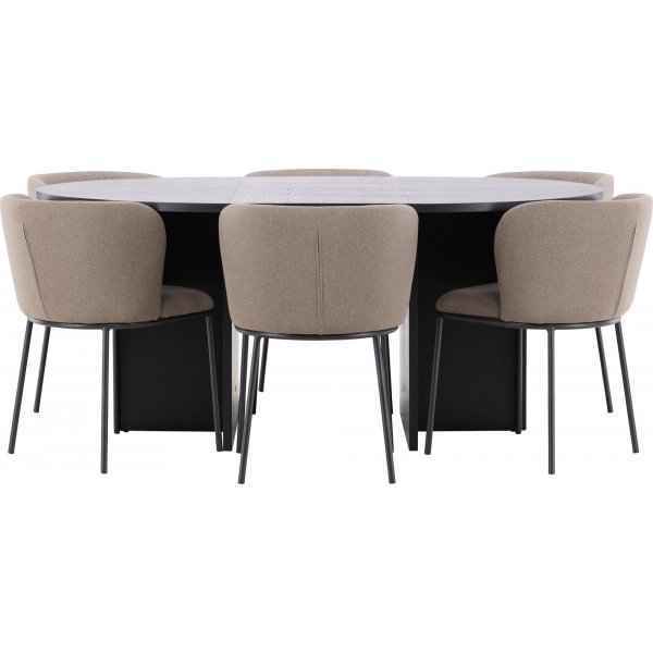 Matbord Strada med 6 st Edina stolar - Brun/svart + 4.00 x Möbeltassar Matbord Strada med 6 st Edina stolar - Brun/svart + 4.00 x Möbeltassar