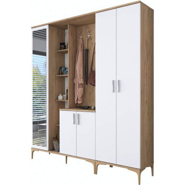 Meuble d\\\'entrée Esa 180 x 37,5 x 198,6 cm Variante A - Noyer/blanc Meuble d\\\'entrée Esa 180 x 37,5 x 198,6 cm Variante A - Noyer/blanc