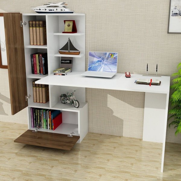 Domingo\\\'s bureau 120x61,8 cm - Wit/walnoot