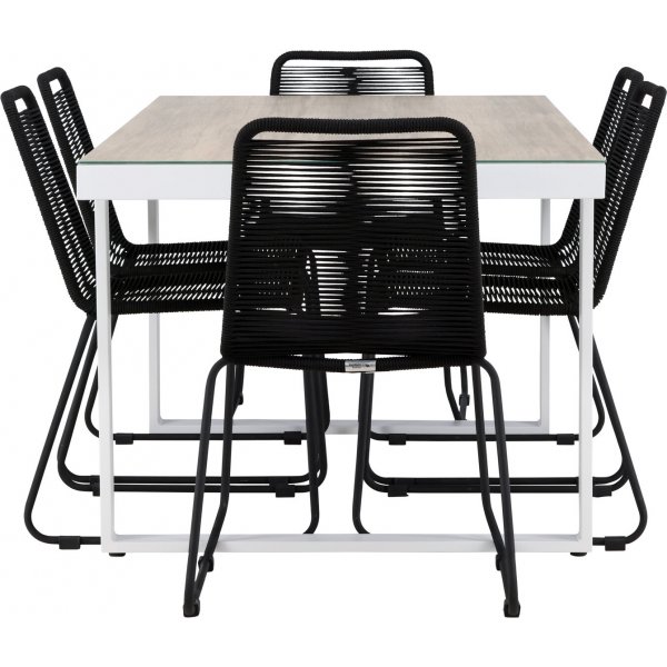 Merlo rektangulär matgrupp med 6 st Lindos stolar - Svart/vit + 6.00 x Stolsdyna Merlo rektangulär matgrupp med 6 st Lindos stolar - Svart/vit + 6.00 x Stolsdyna