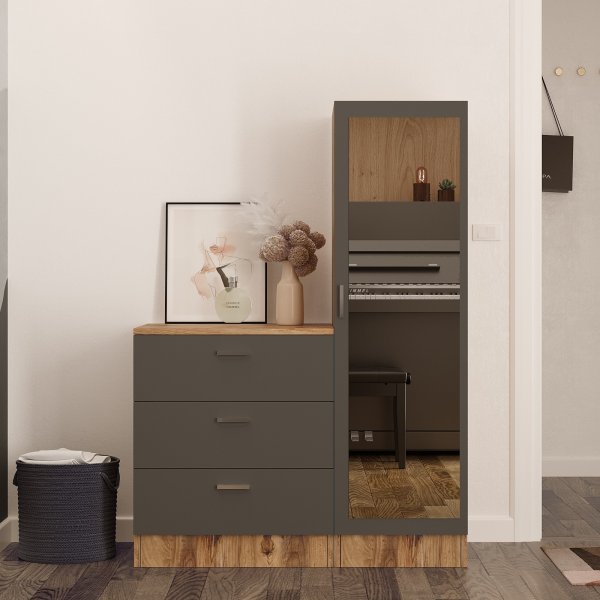 Armoire et commode Cecilia - Pin/anthracite Armoire et commode Cecilia - Pin/anthracite