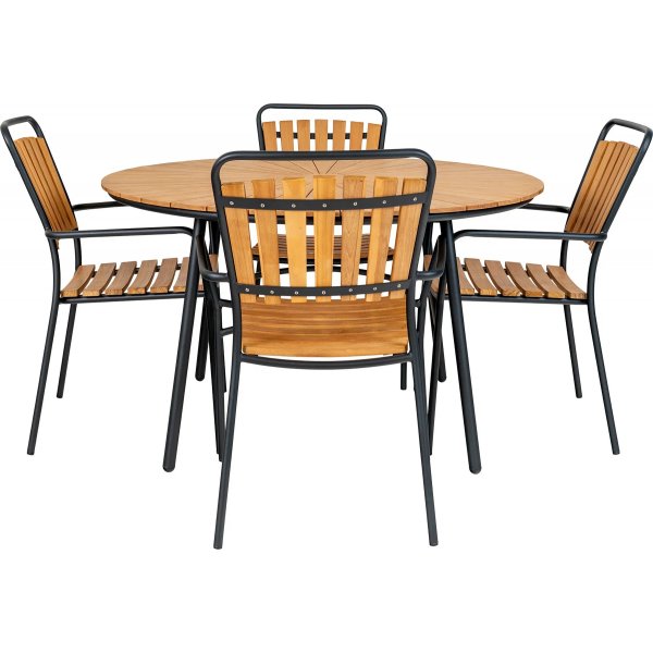 Groupe de restauration en plein air de Cleveland; 4 chaises avec table ronde - Teck/noir