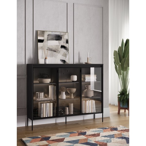 Trend vitrinekast H118 cm - Zwart Trend vitrinekast H118 cm - Zwart