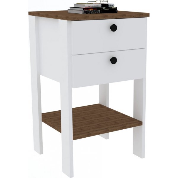 Table de chevet Runa - Blanc/noyer Table de chevet Runa - Blanc/noyer