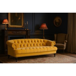 Soffa 235 cm bred i gul sammet chesterfield Soffa 235 cm bred i gul sammet chesterfield