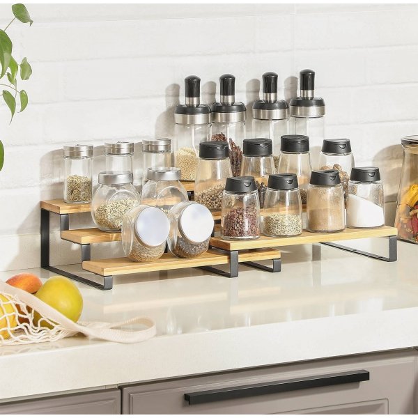 Étagère à épices Biharat, 2 pcs - Bambou/noir Étagère à épices Biharat, 2 pcs - Bambou/noir