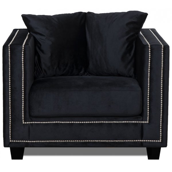 Fauteuil Temple à rivets - Velours noir Fauteuil Temple à rivets - Velours noir