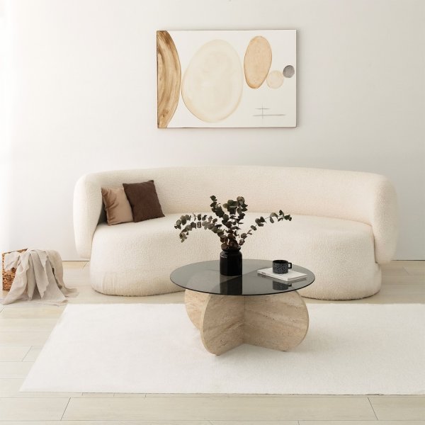 Table basse Bubble Ø75 cm - Travertin/verre fumé Table basse Bubble Ø75 cm - Travertin/verre fumé