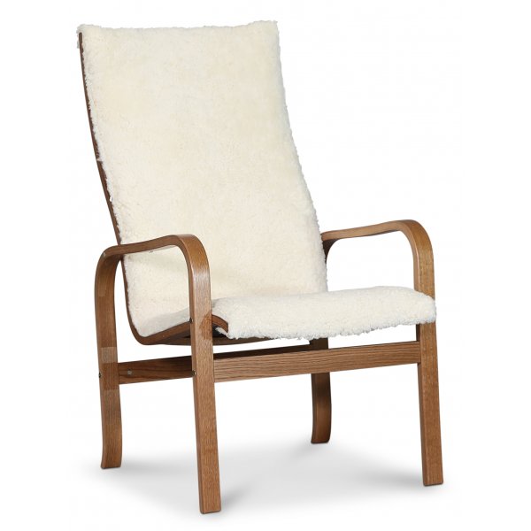 Fauteuil Fushion en peau de mouton scandinave clair de lune - Chne teint marron + Dtachant pour meubles