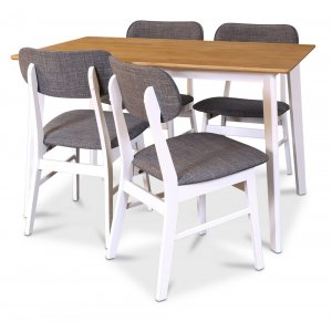 Groupe de repas Sarek - Table avec 4 chaises - Blanc/chne