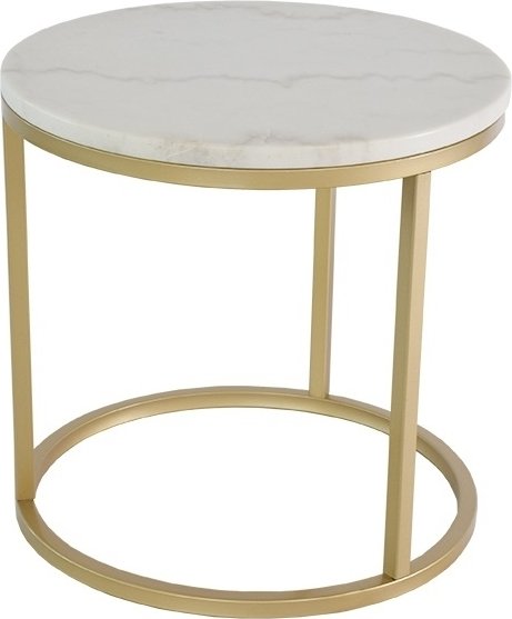 Accent runt lampbord D50 cm - Vit marmor / Mssingsfrgad