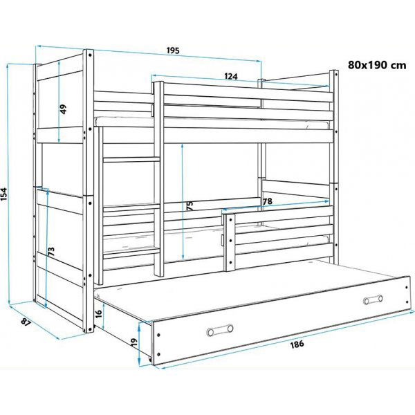 Aarhus stapelbed met extra bed - Elke kleur en maat Aarhus stapelbed met extra bed - Elke kleur en maat