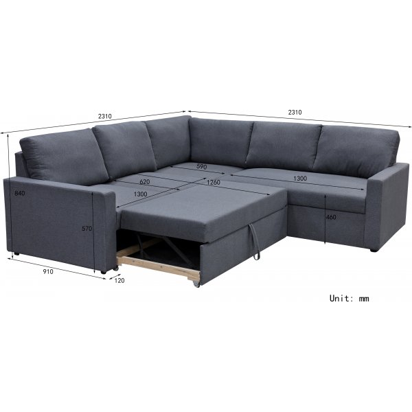 Hrnsoffa med bddsoffa och frvaring - Gr